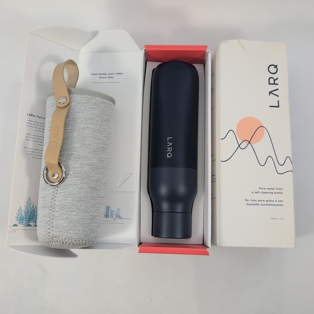 LARQ Bottle PureVis 17oz Monaco Blue Self Clean Purify Bottle with Travel Sleeve